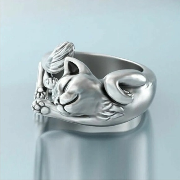 Cat shaped Silver plated Ring adjustable PRICE FIRM 💥 - Picture 2 of 4